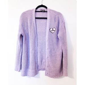 Lavender colored No Thanks knit cardigan *SOLD ELSEWHERE*
